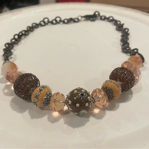 Brown and Peach Crystal and Bead Necklace